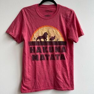 Disney Men's Hakuna Matata Tee Graphic T-Shirt Short Sleeve Crew Neck Red Small